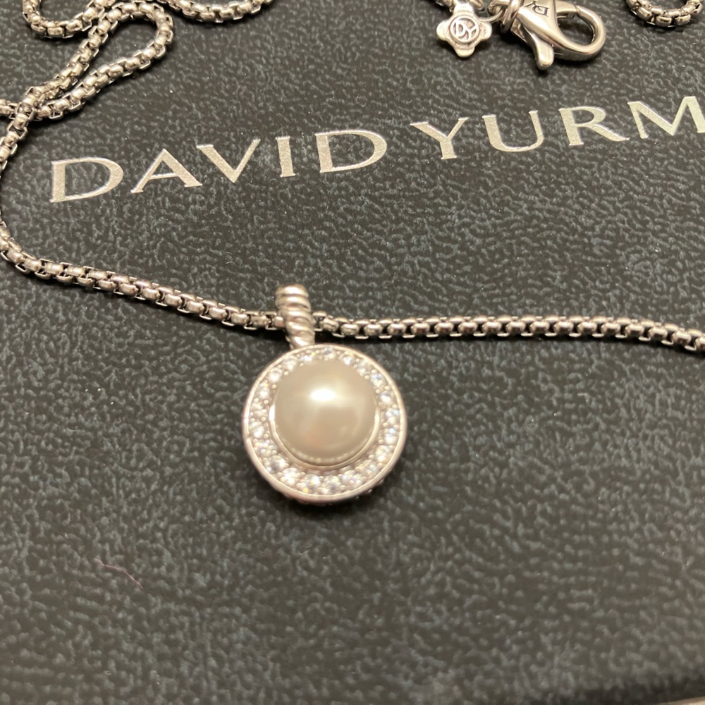 DAVID YURMAN PEARL PAVE DIAMONDS STERLING SILVER CERISE PENDANT NECKLACE